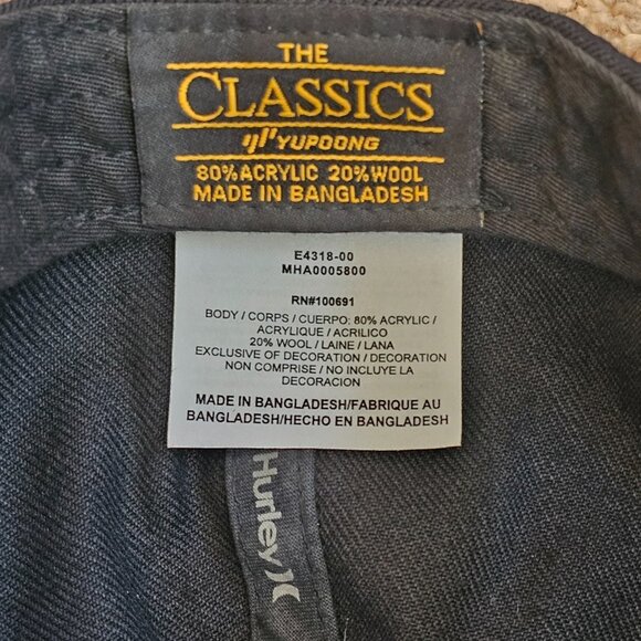 Hurley Snapback Hat Black Gray Cap Wool Blend Yupoong Classics OSFA - Picture 7 of 10